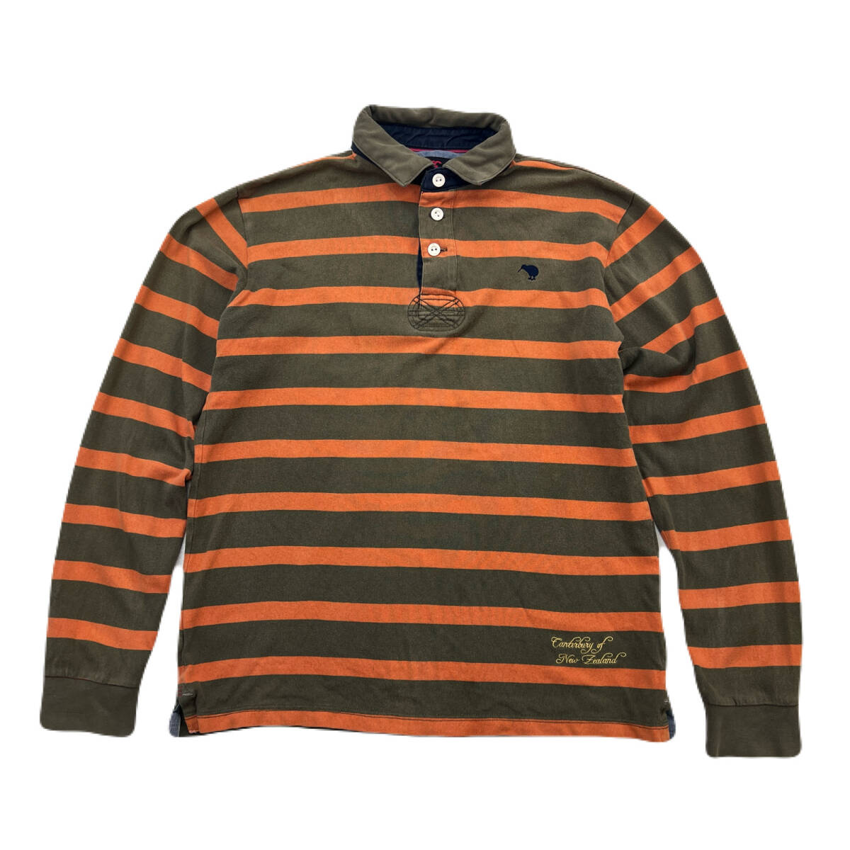 カンタベリー ボーダー ラガーシャツ オレンジ オリーブ メンズ Lサイズ CANTERBURY●AG308拍卖