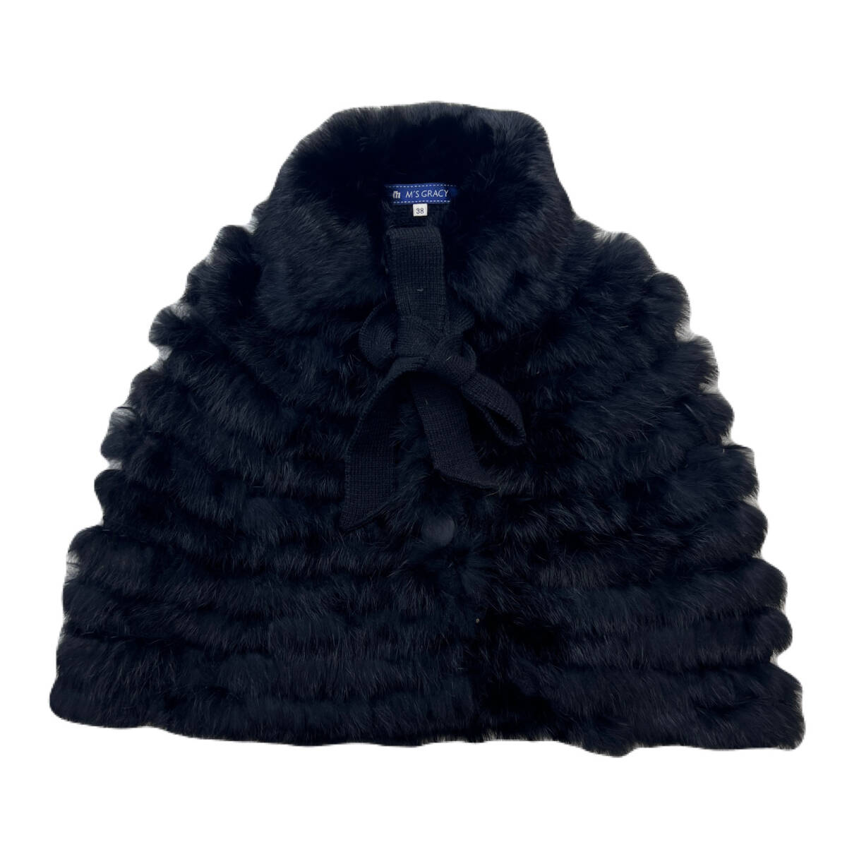 エムズグレイシー M'S GRACY ラビットファー ポンチョ 肩掛け ブラック 黒 38 S相当 レディース ゴージャス ●AK369拍卖