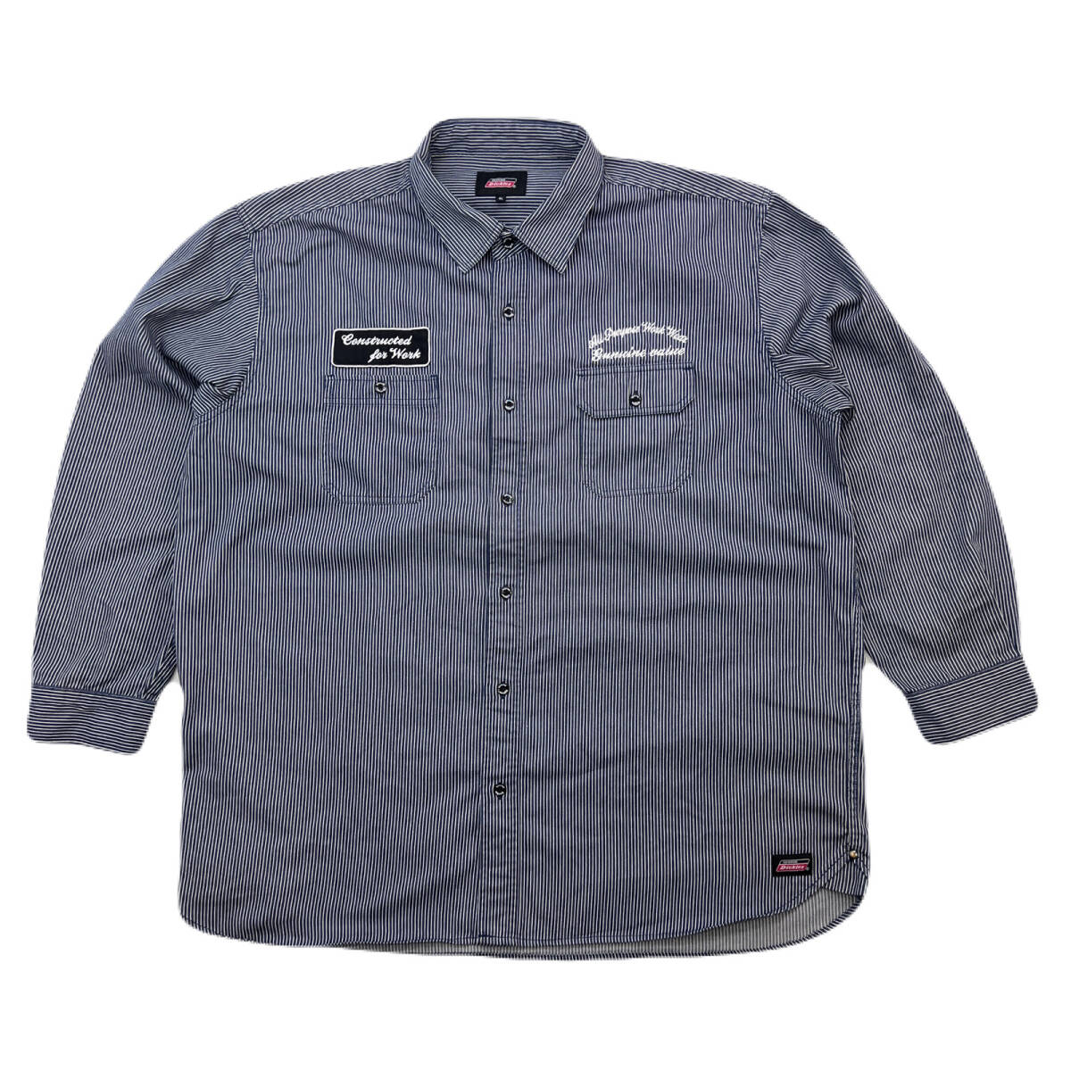 ディッキーズ 長袖 ワークシャツ グレー ストライプ 5L ビッグシルエット ビッグサイズ 大きめ ●AM336拍卖