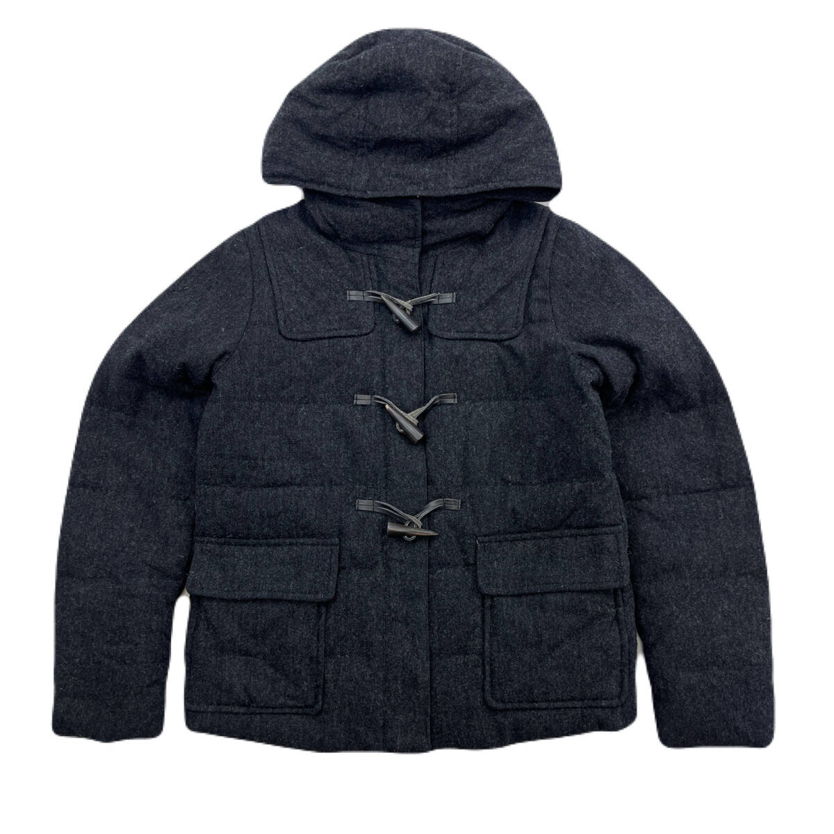 ビームス DEMI-LUXE ツイード地 ダウンジャケット レディース 38 ダークグレー 細身 ふかふか 防寒 ●BB330拍卖