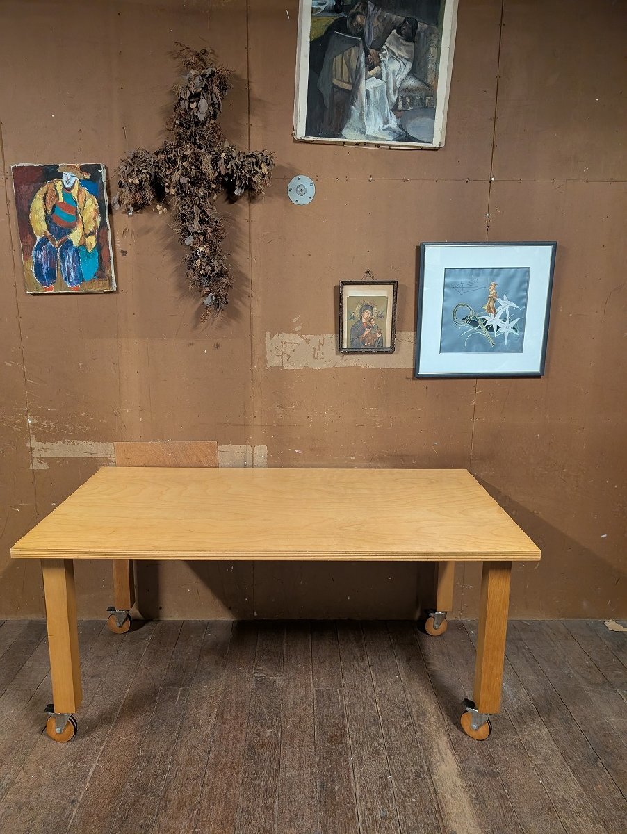 ビンテージ スウェーデン 北欧家具 リボ Rybo社 ダイニングテーブル キャスター 車輪 タイヤ 4人/木製 オーク ベージュ ヴィンテージ拍卖