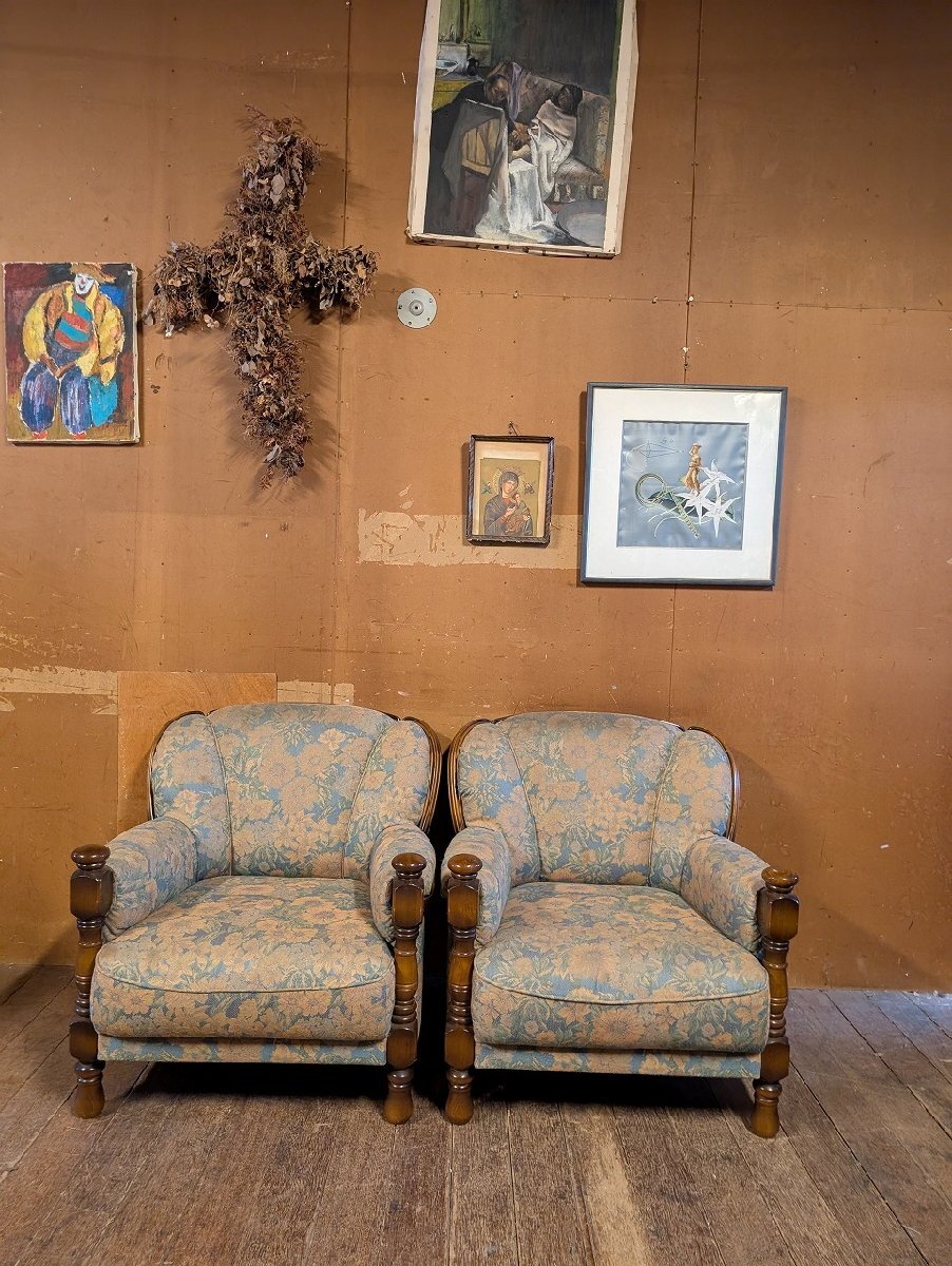 オールドカリモク karimoku ビンテージ モケット ソファ 1P 2脚セット/アンティーク ビンテージ ヴィンテージ ベロア 花柄 レトロ 2P拍卖