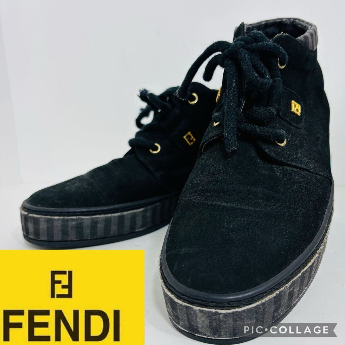 FENDI フェンディ スニーカー スウェード ブーツ パンプス ブラック 黒 ハイカット拍卖