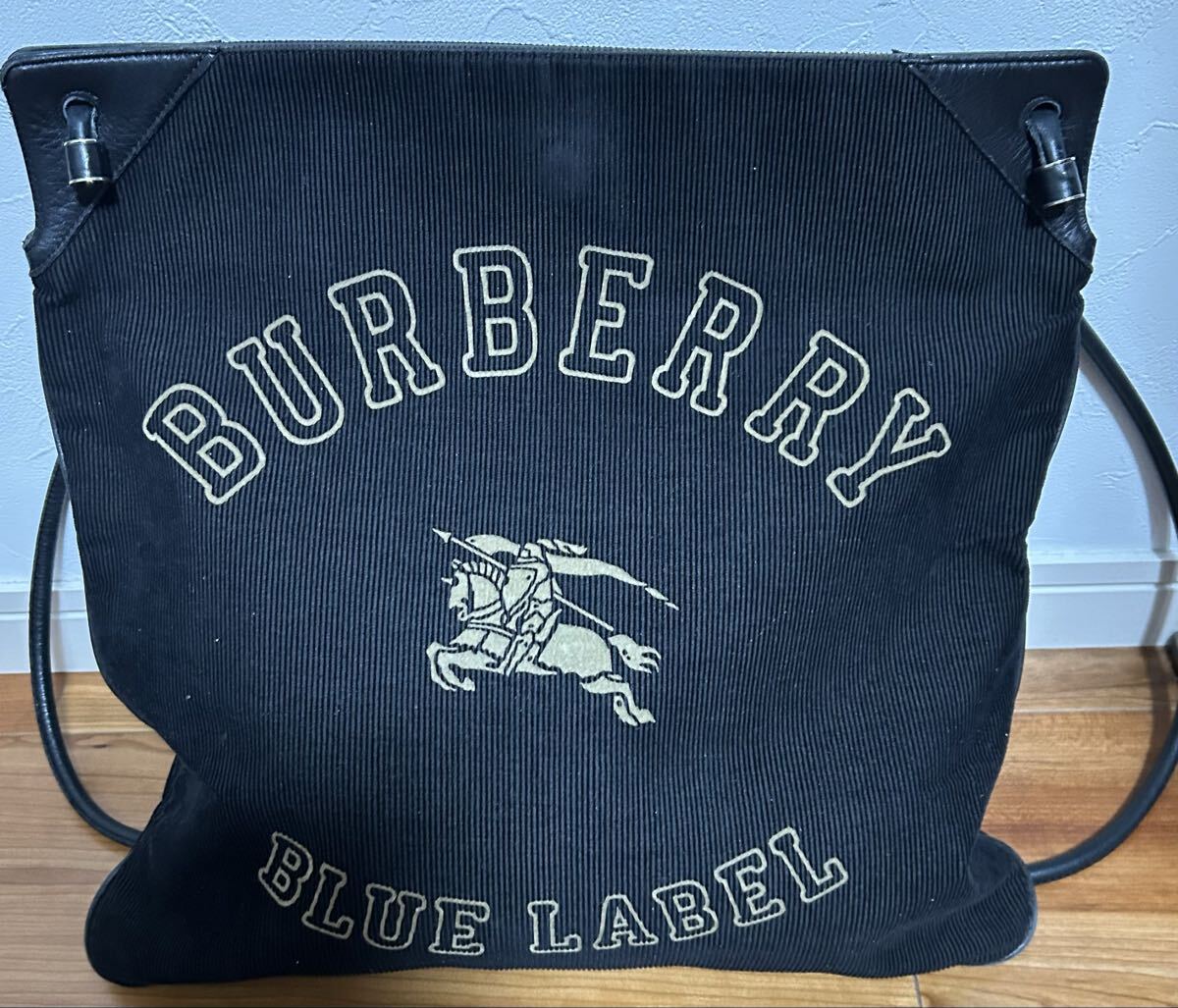 送料無料★即決★BURBERRY バーバリー ブルーレーベル コーデュロイ ショルダーバッグ トート メンズ レディース ブラック系 USED拍卖