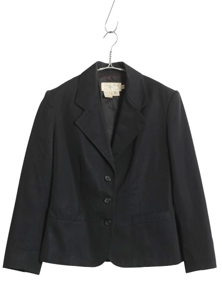 90s クリスチャン ディオール テーラード ジャケット レディース S / オールド ブレザー ウール 紺ブレ 素材 ビジネス カジュアル ブラック拍卖