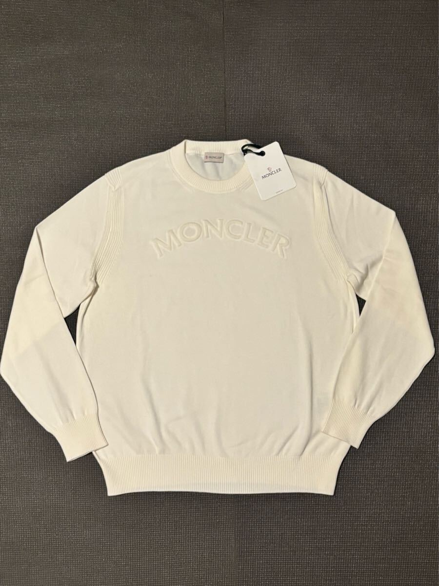 新品 モンクレール MONCLER 最高級ライン ロゴ マーク セーター ニット オフホワイト XL モンクレールジャパンタグ付き正規品拍卖