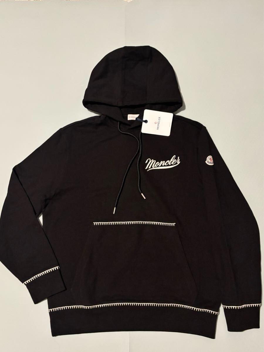 新品 モンクレール MONCLER 最高級ライン ロゴ マーク パーカーフーディ XL 黒 モンクレールジャパンタグ付き正規品拍卖