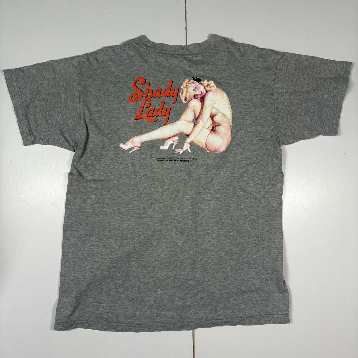 【42】 USED THE REAL McCOY'S Pin-up Girl Print Tee Grey リアルマッコイズ ピンナップガール プリント Tシャツ グレー F1846拍卖