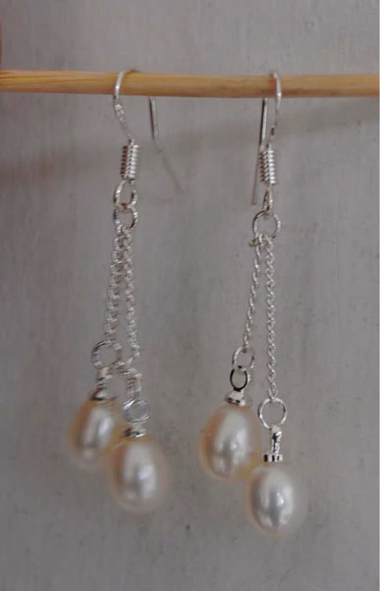 sv257【耳元で可憐に揺れる】可愛い♪天然淡水真珠/ホワイトパールピアス♪6月の誕生石♪拍卖