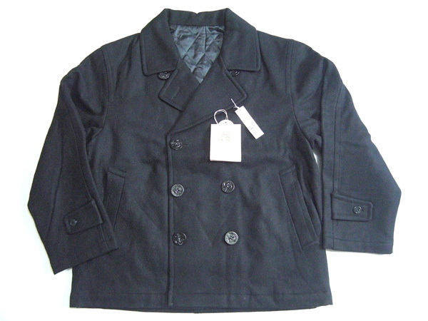 ♪新古品♪メルトン Pコート(S) ウール混★黒★中綿/毛/ハーフ丈 ゆったりめ拍卖