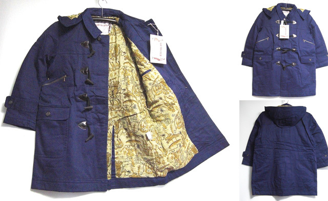 ♪新古品♪YC5003 中綿 コットンダッフルコート(M) ★紺★総裏(茶系エスニックタイル柄) ゆったりめ拍卖
