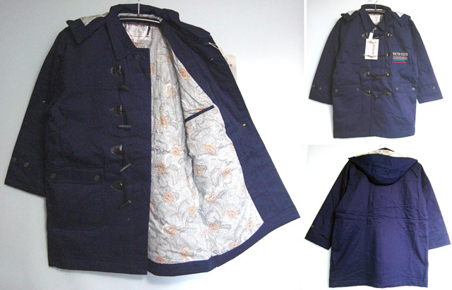 ♪新古品♪YC5003 中綿 コットンダッフルコート (L) ★紺★総裏グレー系花柄 ゆったりめ拍卖