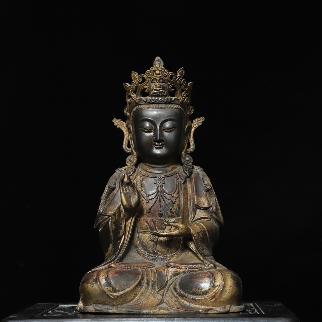 ◆珍蔵◆中国古美術 明時代 古銅製 拓金 菩薩 仏教 密宗 銅仏 仏造像 細密細工造 置物 擺件 古賞物 骨董 時代物 A01拍卖
