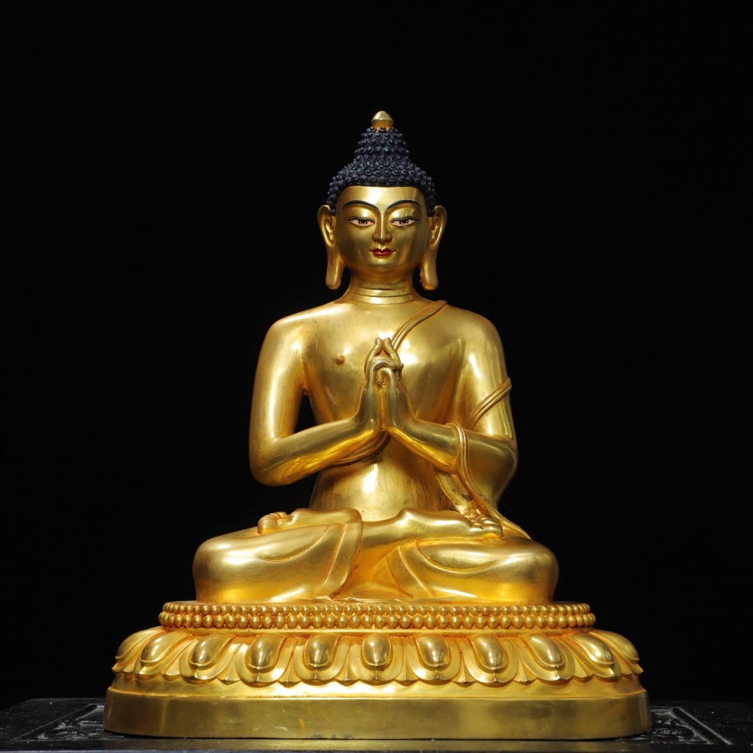 ◆旧家蔵出◆中国古美術 明時代 古銅製 銅塗金 釈迦牟尼 仏造像 細密細工造 置物 擺件 古賞物 骨董 時代物 A13拍卖