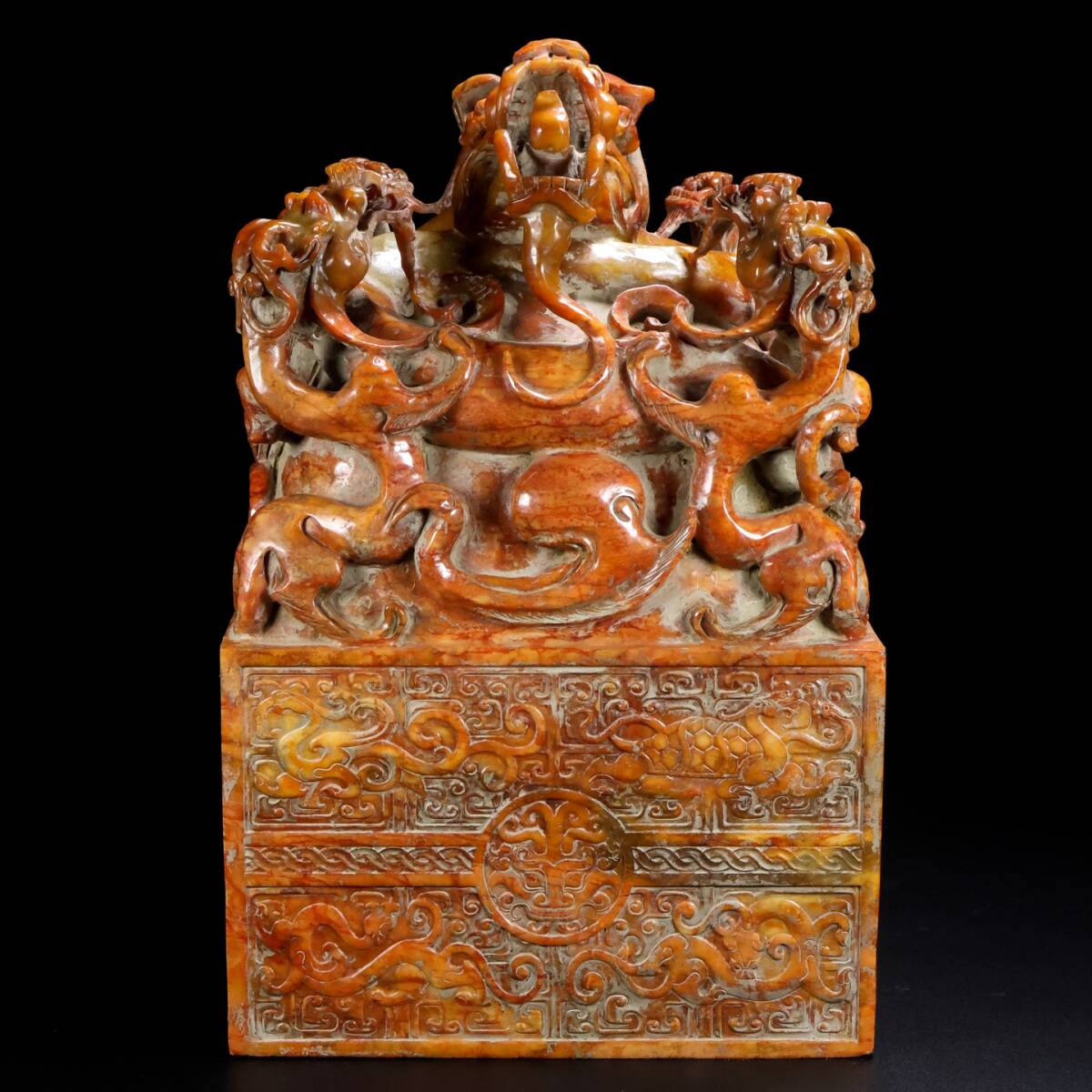 ◆珍蔵◆中国古美術 戰漢 高古玉 和田玉彫り蟠龍印章 館級至宝 精品 細密細工造 置物 擺件 古賞物 骨董 時代物 A18拍卖