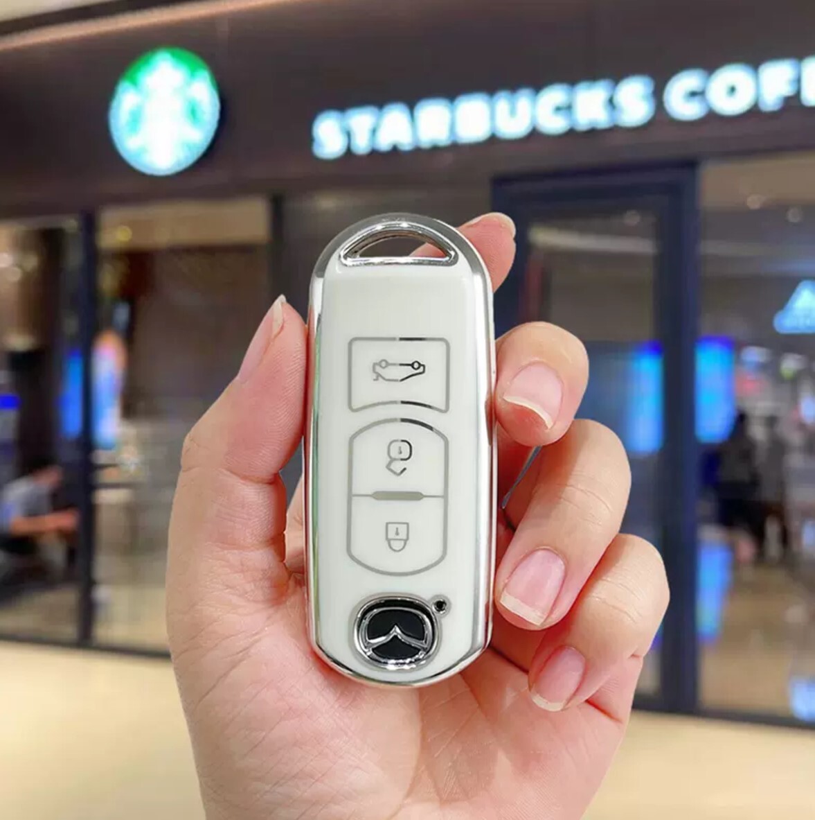 マツダ スマートキーケース TPU キーカバー CX-5/3 デミオ アテンザ ホワイト×シルバー3拍卖