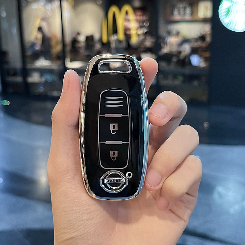 【送料無料、匿名配送】日産Nissan新型 スマートキーケース TPU キーカバー ブラック×シルバー拍卖