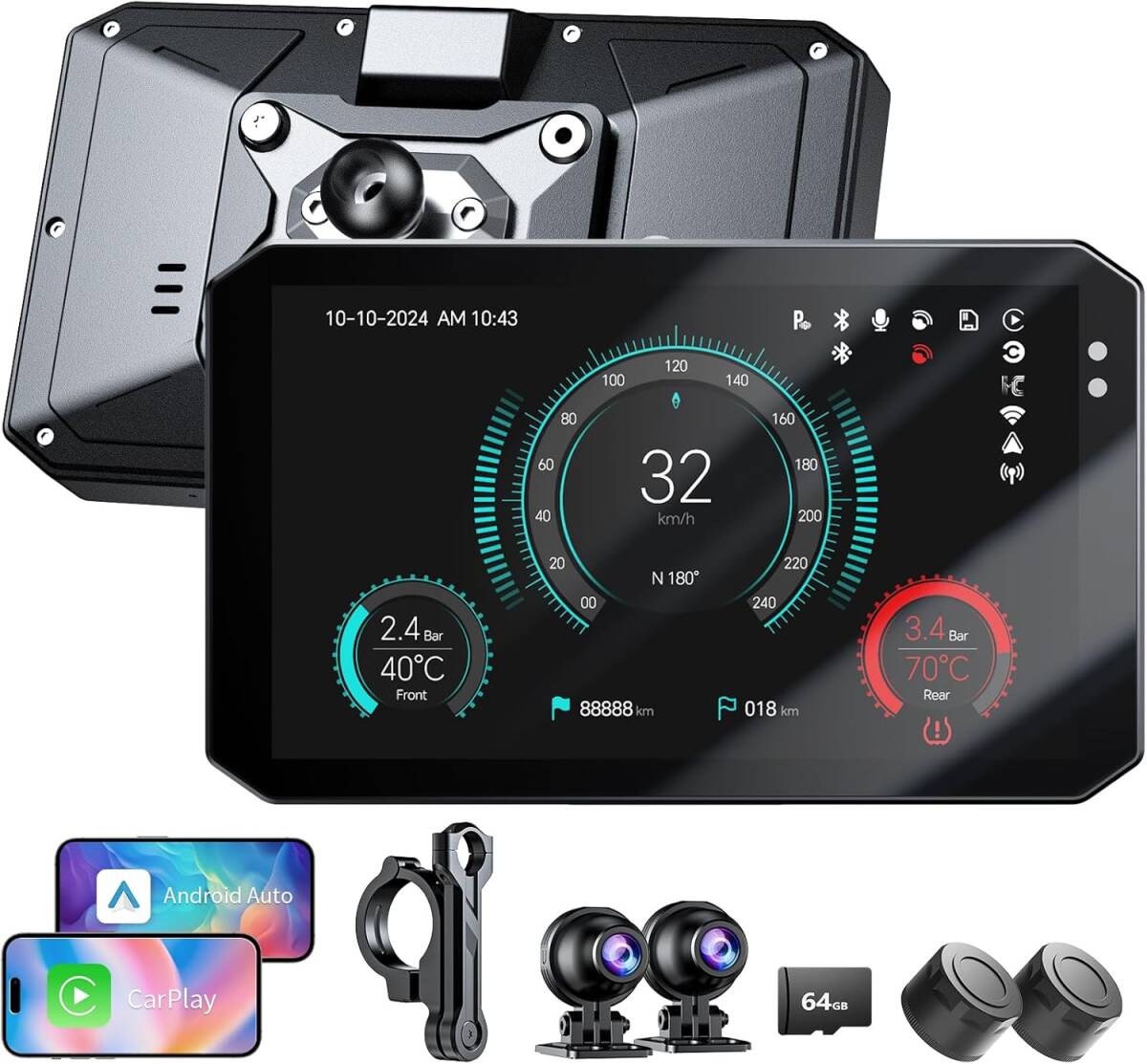バイク用ドライブレコーダー GPS搭載 TPMS機能搭載 CarPlay Android Auto対応拍卖