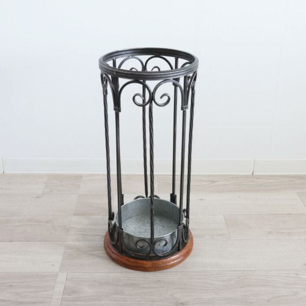 アンティーク調 アイアン傘立 アンブレラスタンド ウッド&アイアン 丸型 玄関収納 インテリア 収納 おしゃれ かわいい拍卖