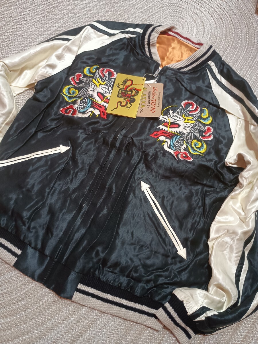 新品 定価71500 東洋エンタープライズ Early 1950s acetate souvenir Jacket L ホワイトドラゴン イーグル 黒 オレンジ 日本 スカジャン拍卖