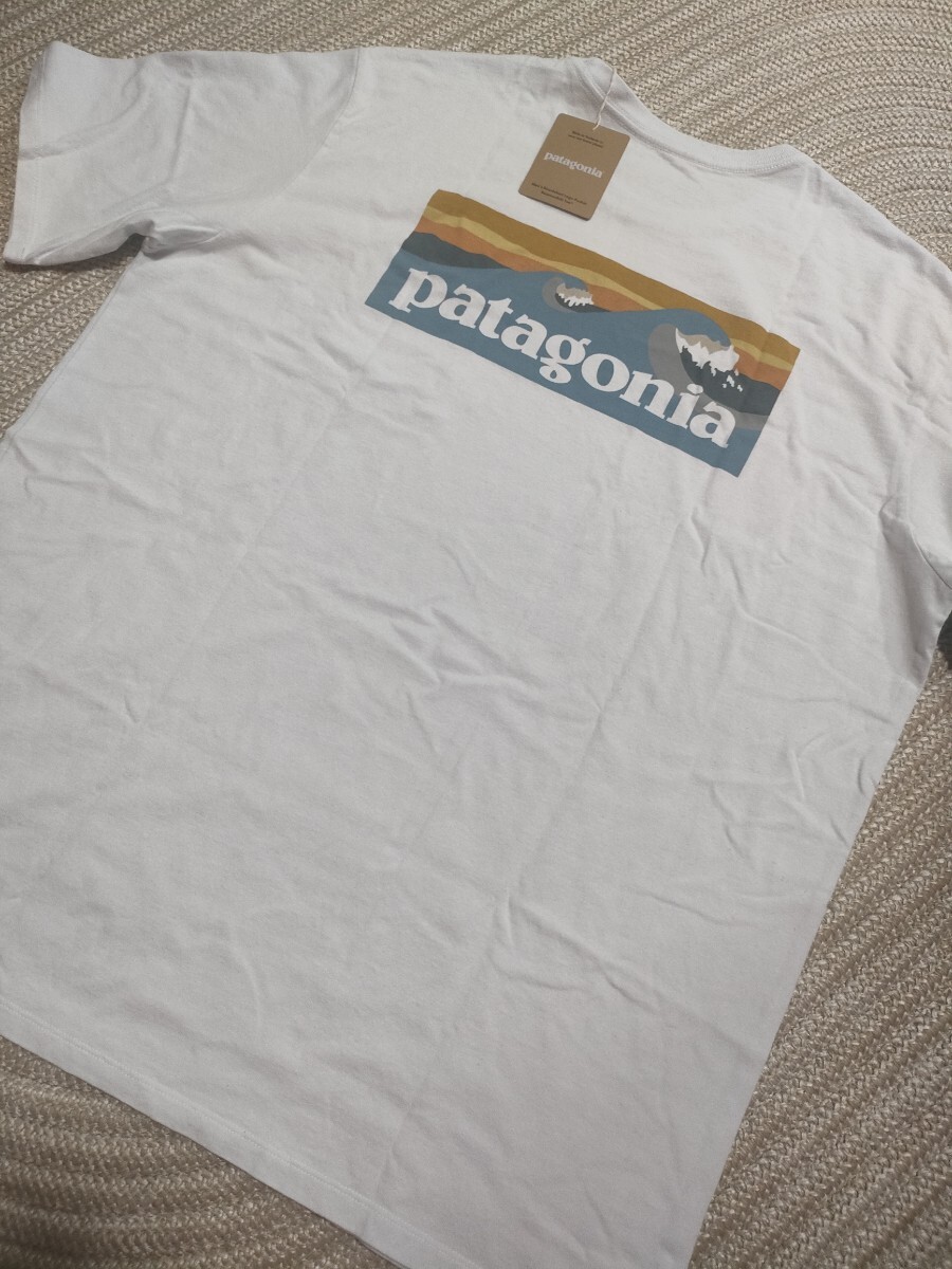 新品 patagonia パタゴニア 半袖 Tシャツ L ホワイト 白 2025年モデル 胸ポケット ボードショーツロゴ アウトドア 国内正規品拍卖