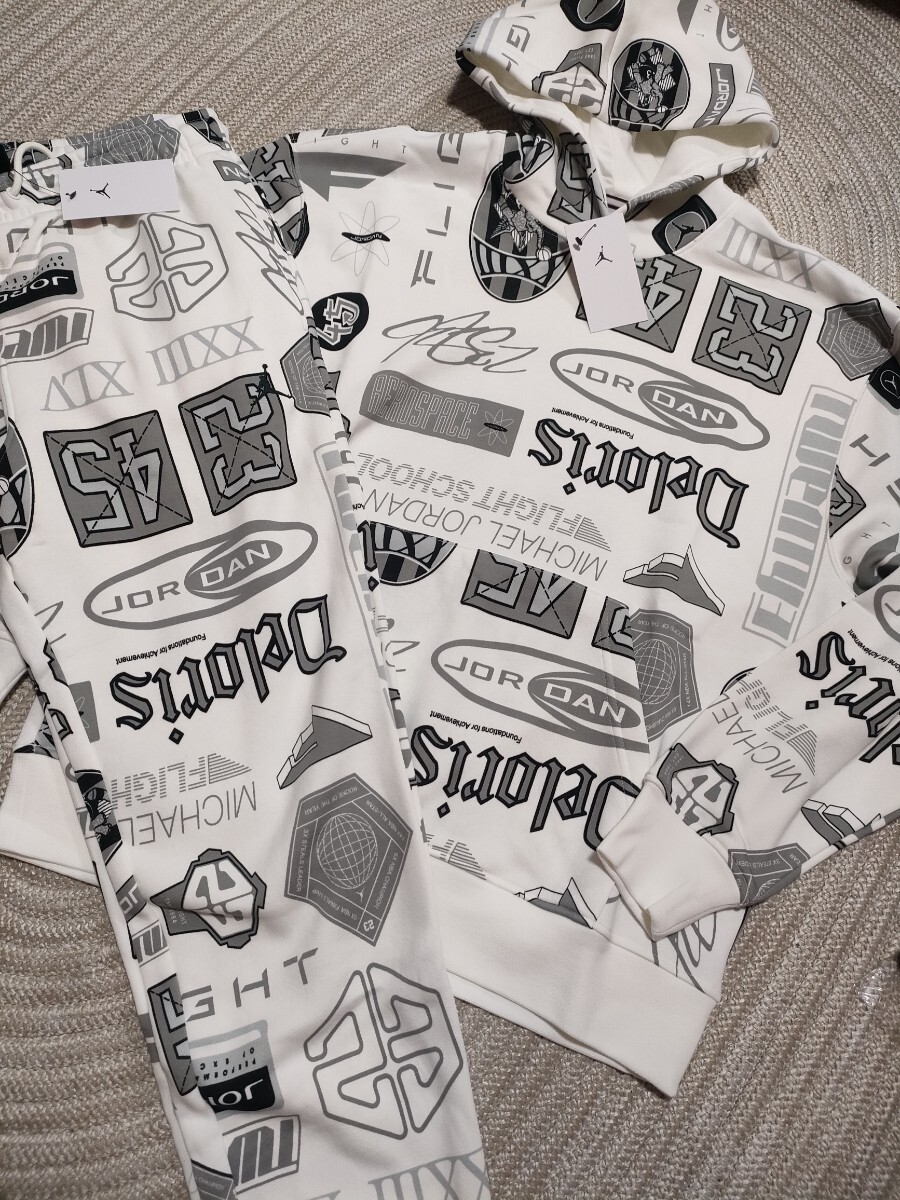 新品 未使用 NIKE JORDAN 総柄 スウェット パーカー セットアップ XL ホワイト 白 ナイキ ジョーダン 上下 メンズ パンツ拍卖