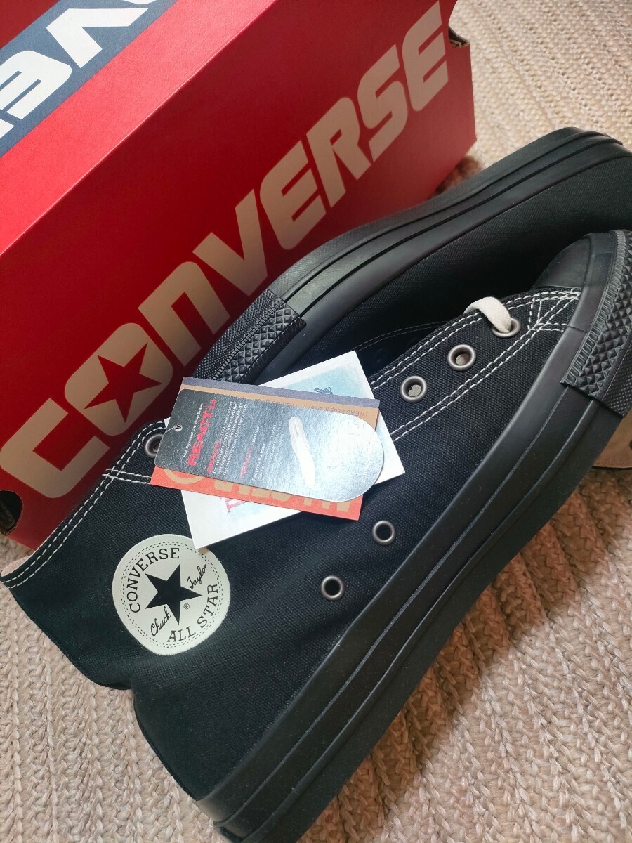 新品 CONVERSE ALLSTAR HI ブラックボトム コンバース オールスター ハイカット 27cm ブラック 黒 ALL STAR REACT リアクトソール拍卖