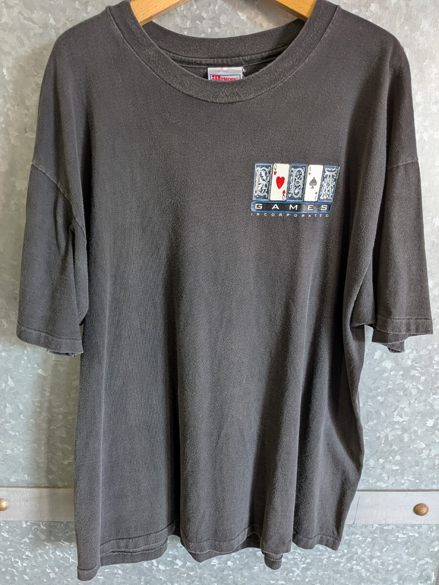 90s USA製 Hanes バックプリントTシャツ 黒 XL洗濯済み拍卖