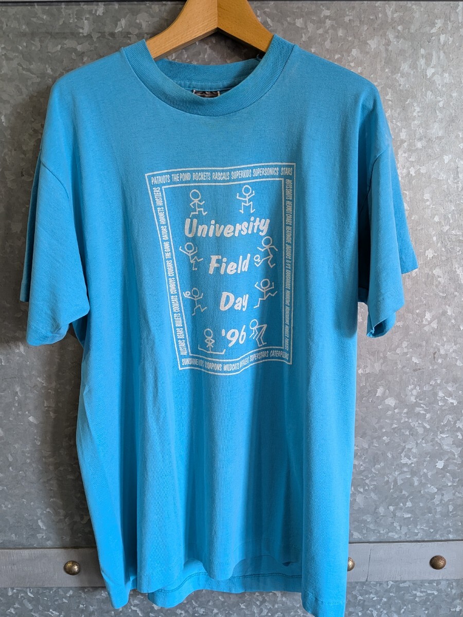 90s USA製 Fruit of the Loom BESTタグ 1996シングルステッチ Tシャツ 水色 洗濯済み拍卖