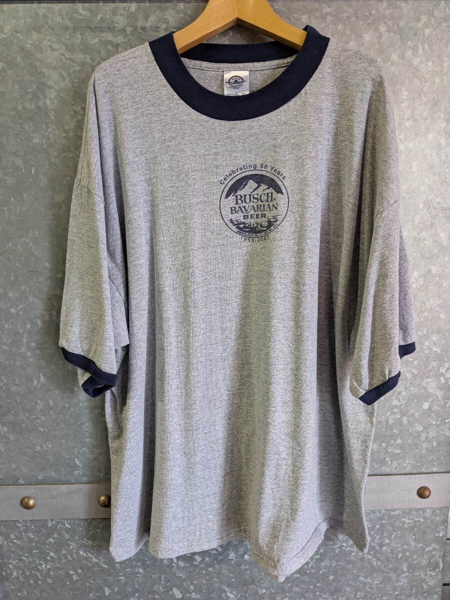 リンガーTシャツ 2XL グレー ネイビー DELTA PRO WEIGHT ビール アドバタイジング 古着Busch Bavarian Beer 50周年記念 拍卖
