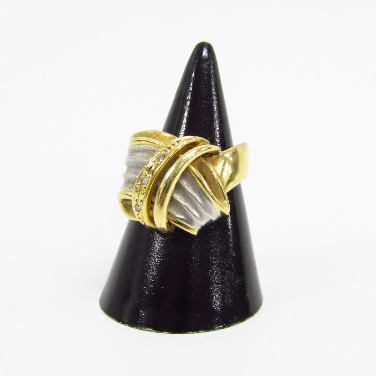 K18 Pt900 金 プラチナ リング 指輪 約6.1g 約9号 メレダイヤモンドリング 0.02ct ▼AC26495拍卖