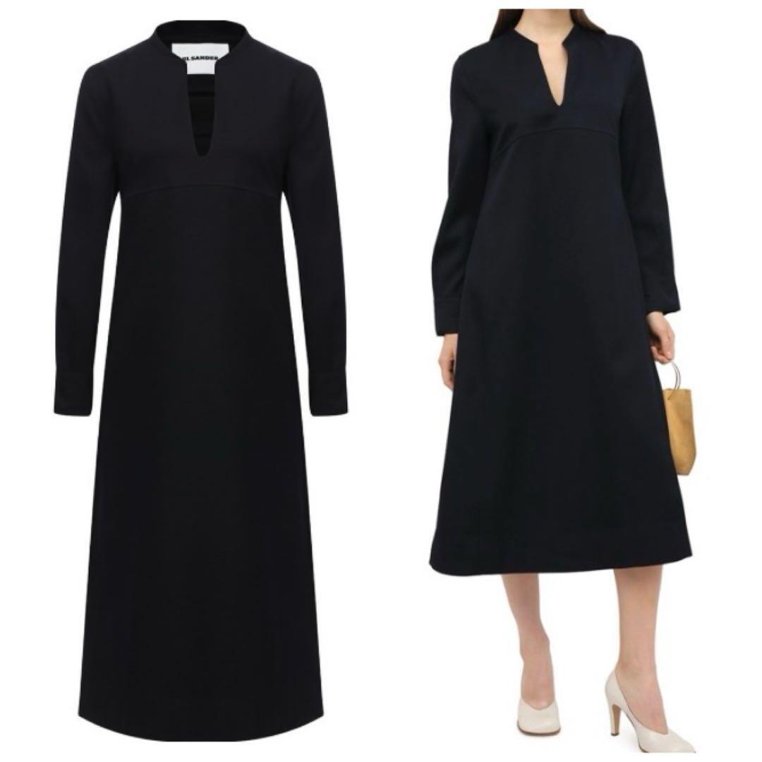 未使用タグ付 JIL SANDER ジルサンダー Vネック ウールワンピース ドレス 長袖 定価22万円拍卖