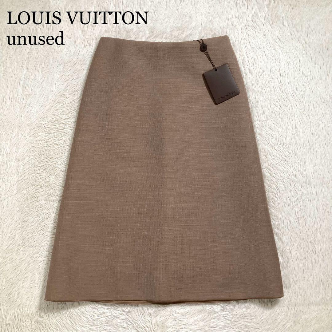 未使用タグ付き LOUIS VUITTON ルイヴィトン フレアスカート ひざ丈 ウール混 LVロゴ拍卖