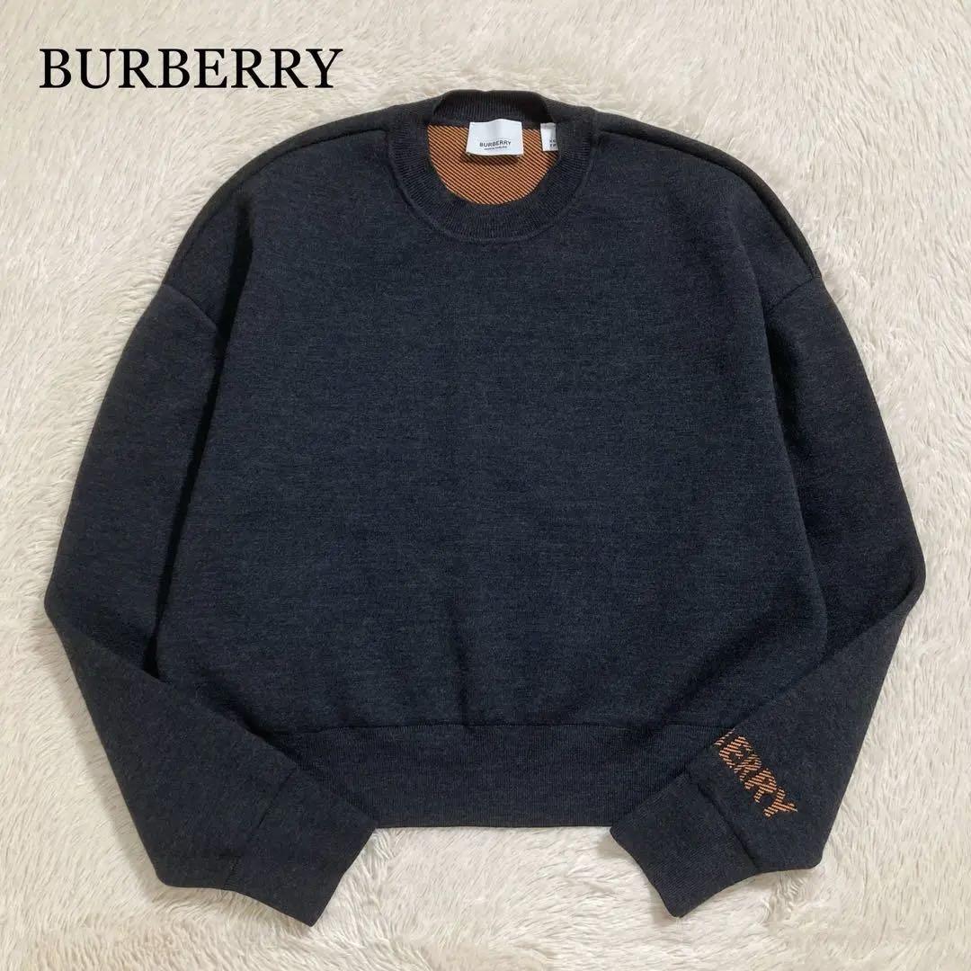 極美品 BURBERRY バーバリー セーター ニット ウール混 ロゴ 短丈 現行タグ拍卖