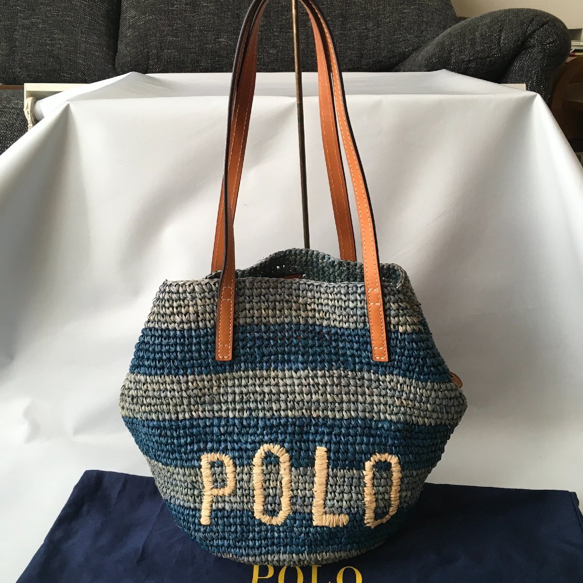 即決 美品 POLO RALPH LAURENポロラルフローレン ラフィア トート バッグ TM拍卖