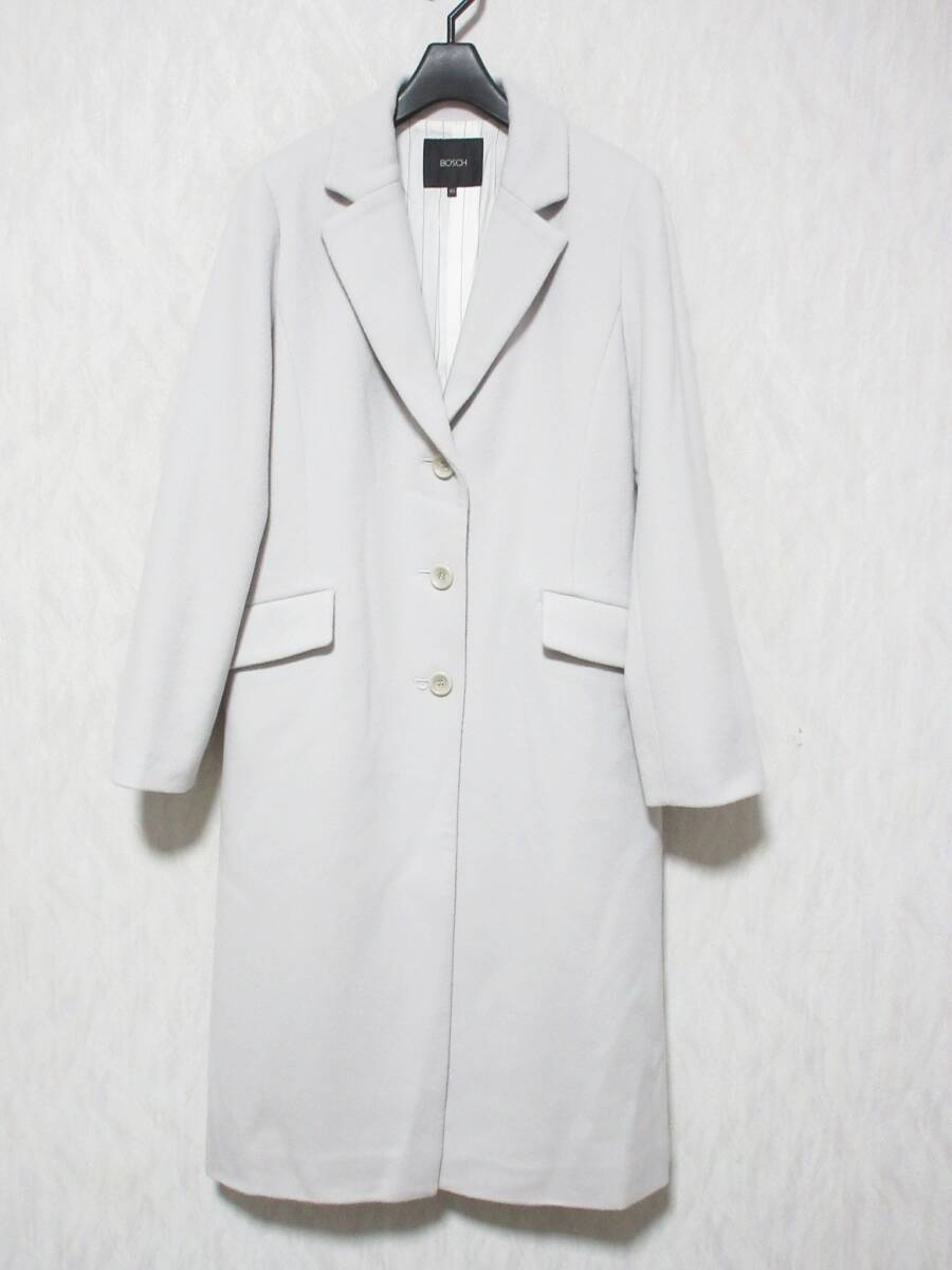 BOSCH ボッシュ ウール100% チェスターコート レディース 40 ライトグレー kn2588拍卖