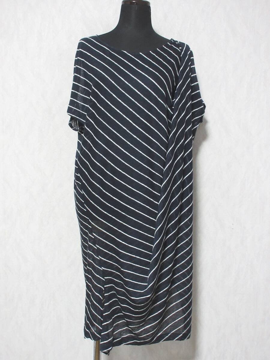 Cruciani クルチアーニ リネン100% ボーダー チュニック ワンピース レディース 38 ネイビー ホワイト yg7398拍卖