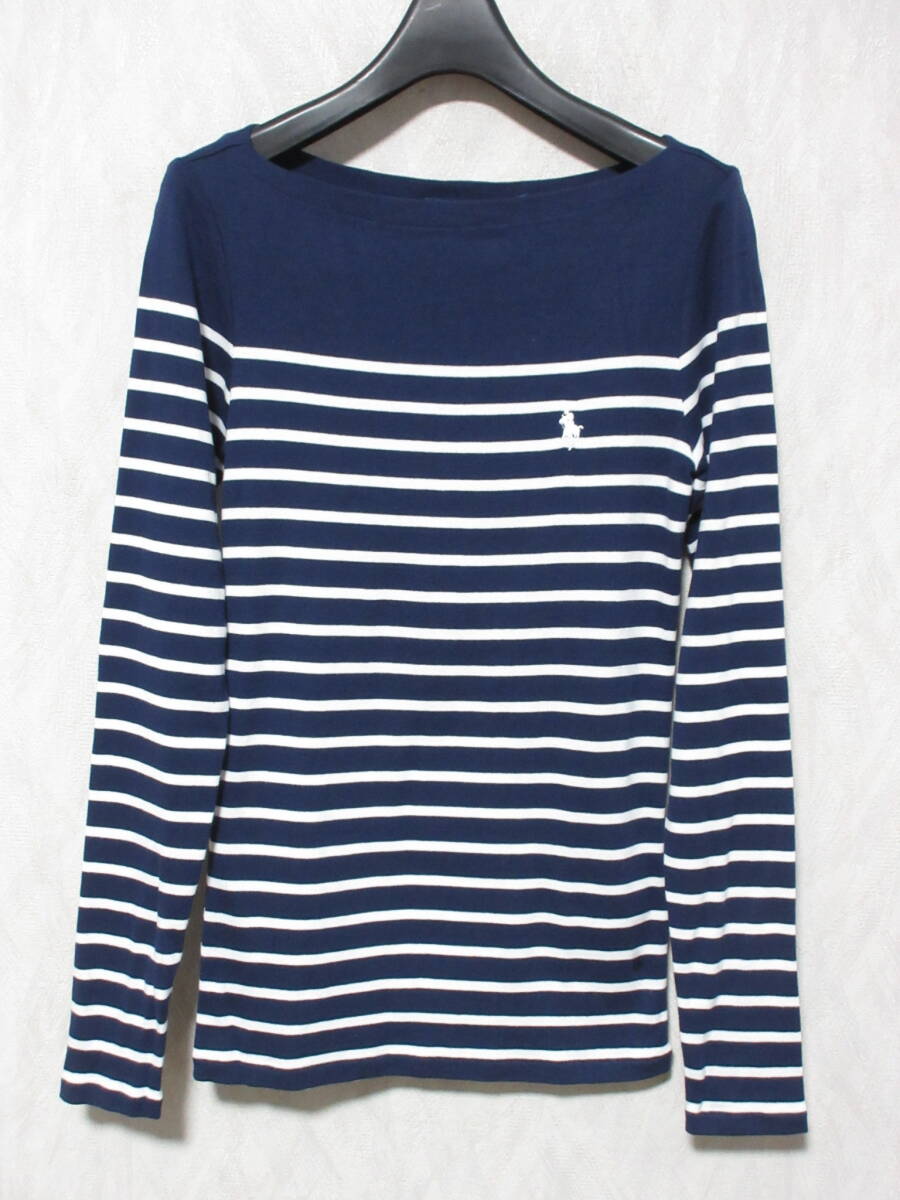 POLO RALPH LAUREN ポロ ラルフローレン ボーダー ポーニー 長袖 Tシャツ ロンT レディース XS ネイビー yg7419拍卖