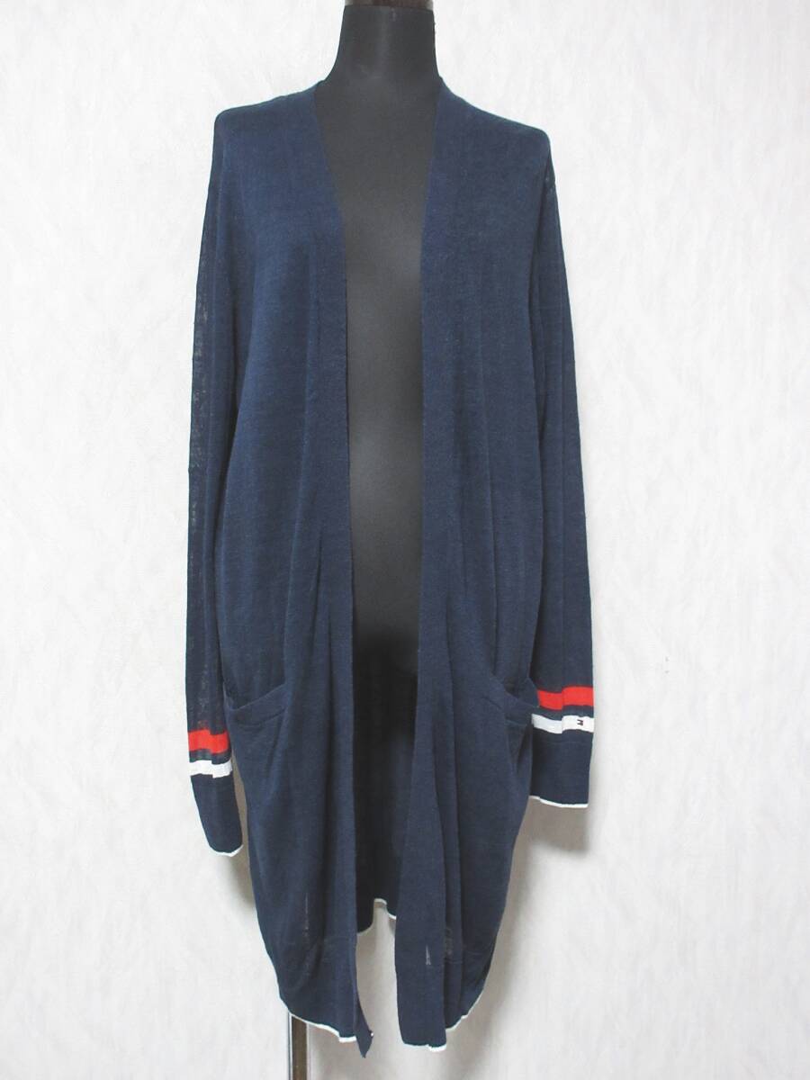 TOMMY HILFIGER トミーヒルフィガー リネン×レーヨン ロングカーディガン レディース S ネイビーyg7434拍卖