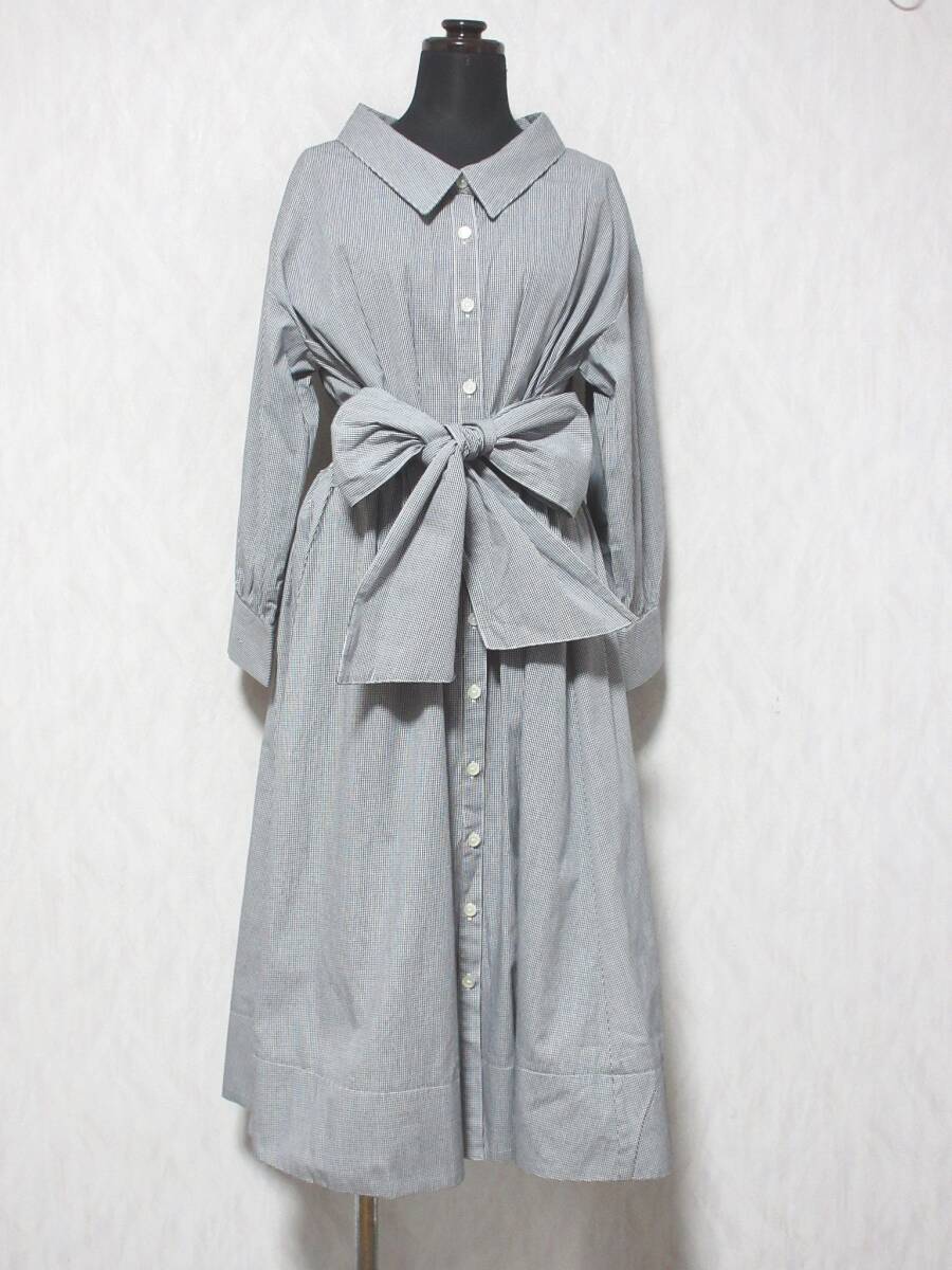 JILL by JILL STUART ジル バイ ジル スチュアート ギンガムチェック ウエストタックリボンワンピース 125-0140658 黒 白 M kn2594拍卖