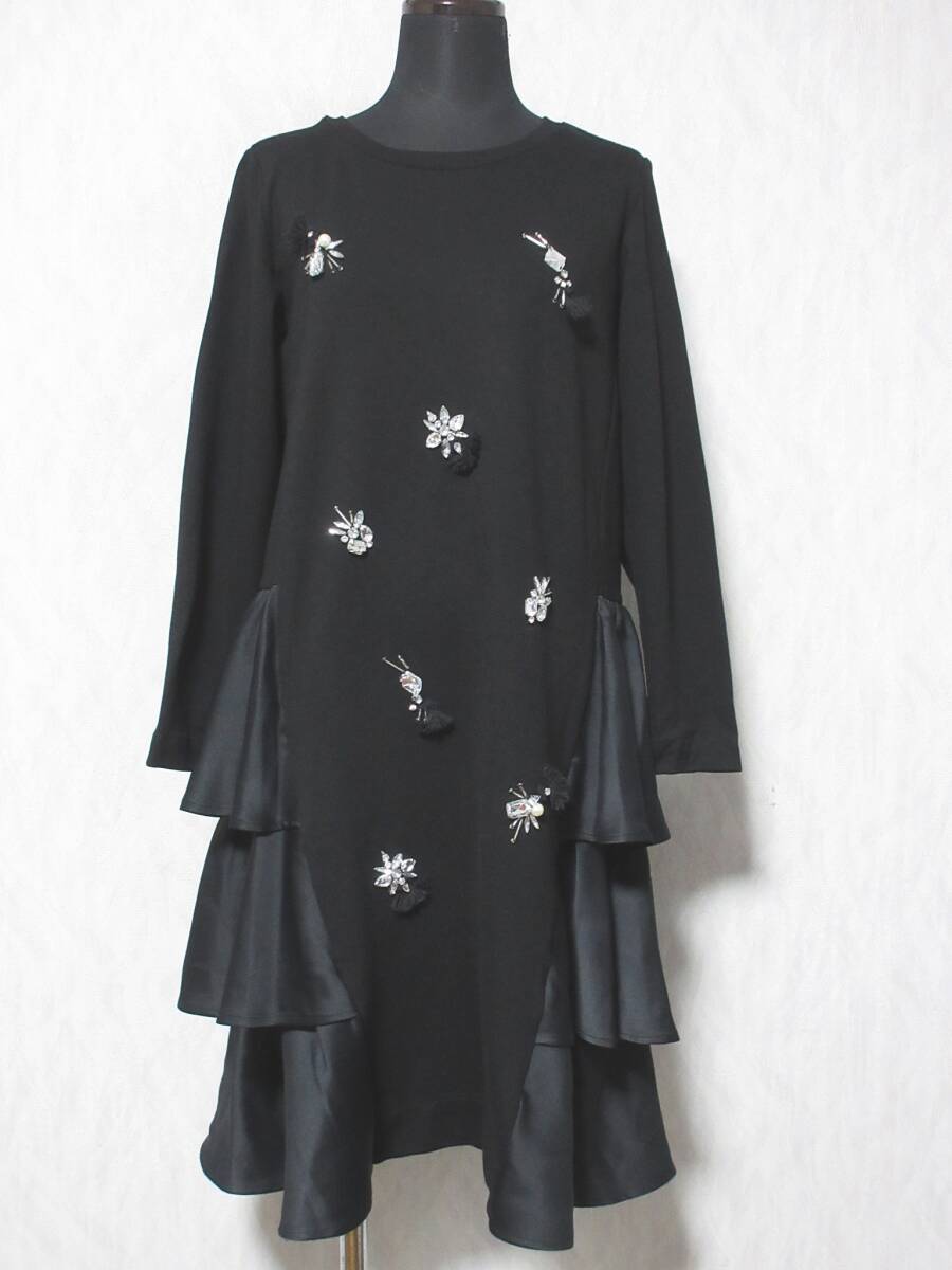 Chesty チェスティ フリル ビジュー ワンピース レディース 0 ブラック kn2599拍卖