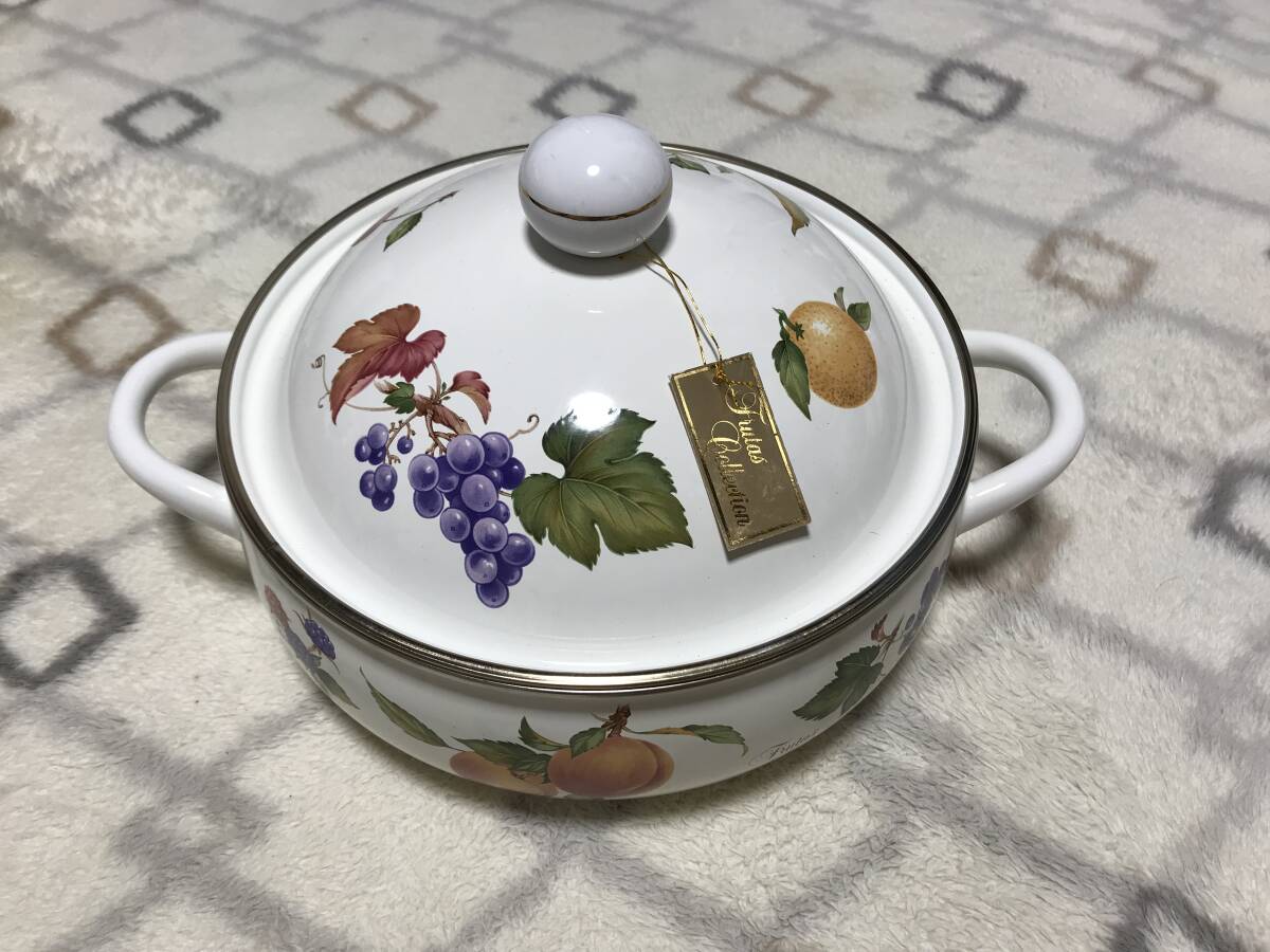 未使用!エジリー フルータス ホーロー 両手鍋 浅型 煮物鍋拍卖