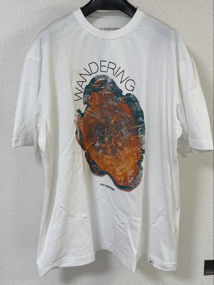 and wander アンドワンダー WANDERING printed T WHITE Tシャツ XLサイズ USED 25秋冬モデル 今シーズン ホワイト 白拍卖