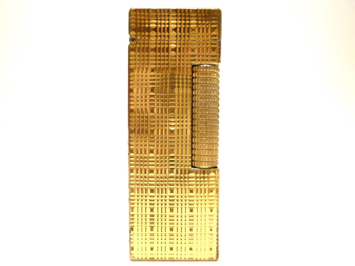 ダンヒル dunhill ライター 格子柄 ゴールド 着火OK 炎調整OK 美品!拍卖