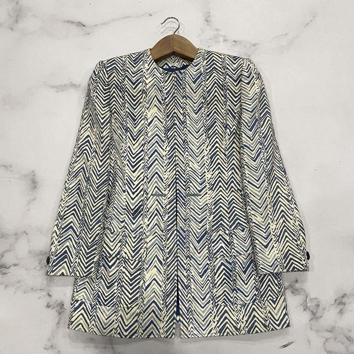 AD ○ 上質シルク100%使用 '洗練されたデザイン' JUN ASHIDA ジュンアシダ 総柄 ノーカラーコート size:9 レディース アウター 拍卖