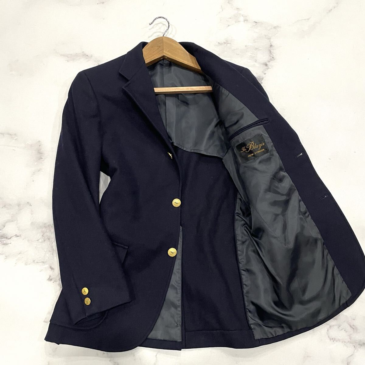 AB ○ 洗練されたデザイン '日本製' NEWYORKER ニューヨーカー 金ボタン ウール混ん テーラードジャケット A5 メンズ アウター ネイビー拍卖