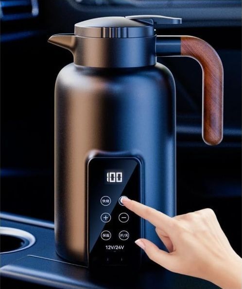 電気ケトル 車載電気ポット 温度調節 携帯用 車用湯沸し器 1300ml 360° 循環加熱 暖房 車中泊 温度表示 真空断熱 25℃~100℃ DC12V/24V拍卖