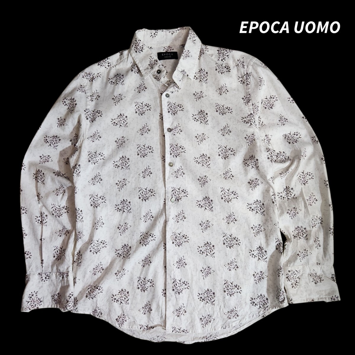 EPOCA UOMO 総柄 コットン100% 長袖シャツ 表記サイズ44 M相当 三陽商会 84889拍卖
