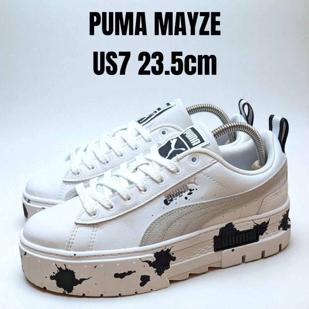 PUMA MAYZE プーマ メイズ 23.5cm ペイント 厚底スニーカー ホワイト レディーススニーカー 厚底スニーカー PUMAスニーカー PUMA厚底拍卖