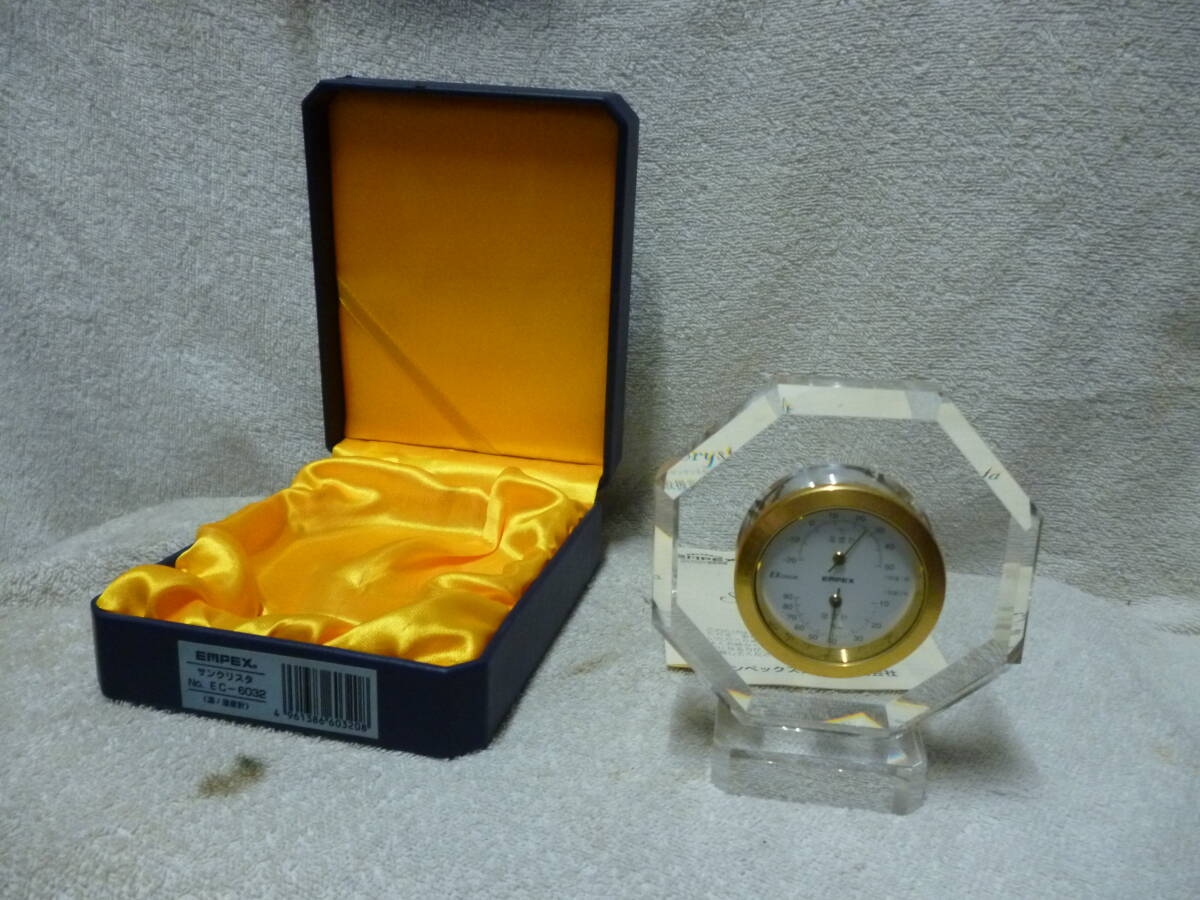 ◆新品 未使用 保管品 EMPEX エンペックス サンクリスタ EC-6032 湿度計 温度計 クリスタル 希少品 インテリア コレクションに拍卖